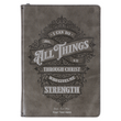 Load image into Gallery viewer, Personalized Journal All things through Christ Gray Faux Leather with Zipper Closure Philippians 4:13