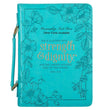 Load image into Gallery viewer, Proverbs 31:25 Faux Leather Teal Personalized Bible Cover For Women