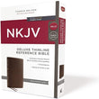 Load image into Gallery viewer, Personalized NKJV Deluxe Thinline Reference Bible Red Letter Comfort Print Genuine Leather Brown
