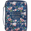 Load image into Gallery viewer, 1 Corinthians 16:14 Floral Blue Canvas Medium Bible Cover