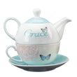 Load image into Gallery viewer, Grace Blue Butterfly Blessings Ephesians 2:8 Tea Set for One
