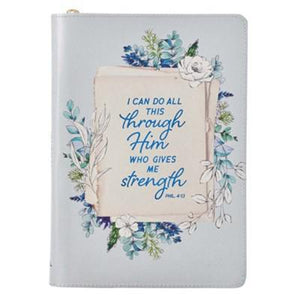I Can Do All Things Floral Blue Zipper Journal
