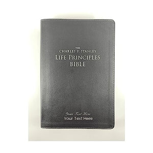 Personalized Custom Text Your Name NKJV The Charles F. Stanley Life Principles Bible Large Print Edition Black Leathersoft