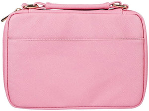 Metal Heart Badge Faux Leather Pink Personalized Bible Cover For Women