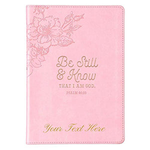 Personalized Journal Be Still & Know Slimline Psalm 46:10 Faux Leather Pink