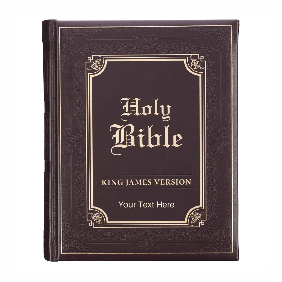 Personalized Bible Custom Text Dark Brown Faux Leather Hardcover King James Version Family Bible