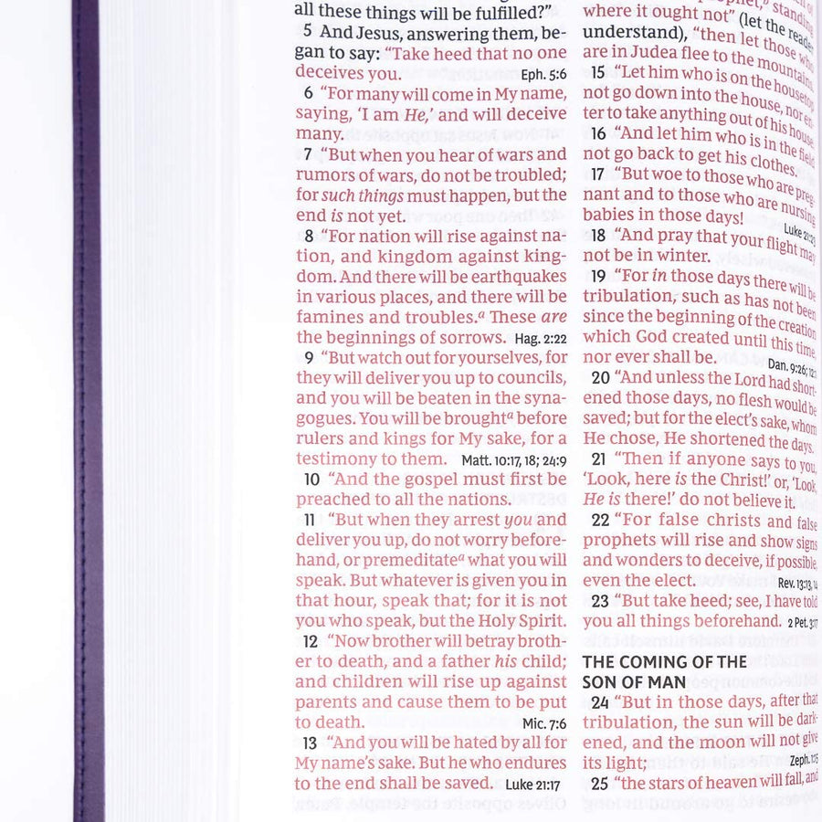 Personalized NKJV End-of-Verse Reference Bible Personal Size Large Print Leathersoft Purple