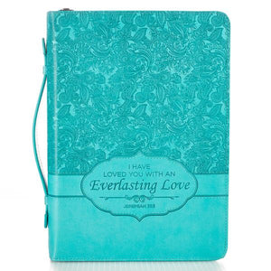 Everlasting Love Jeremiah 31:3 Turquoise Faux Leather Large Bible Cover