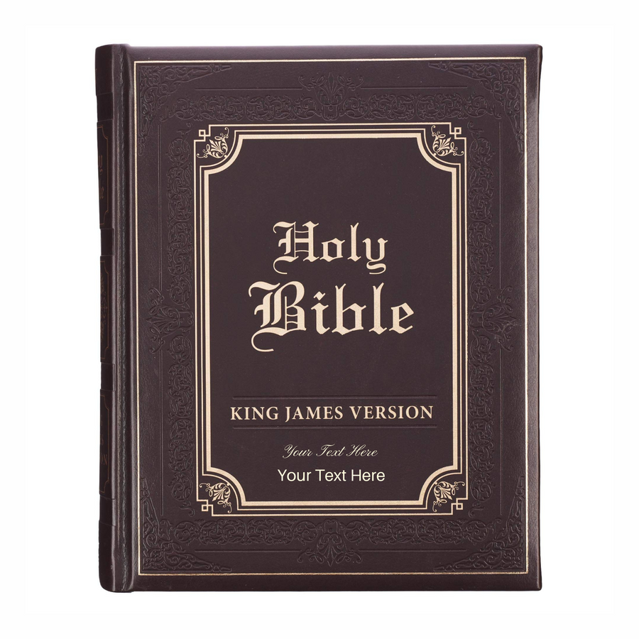 Personalized Bible Custom Text Dark Brown Faux Leather Hardcover King James Version Family Bible